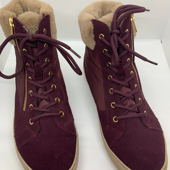 COUGAR Dublin Wine Zip UP & Lace Suede High top with Fur Lining Women's 8M - Picture 3 of 10